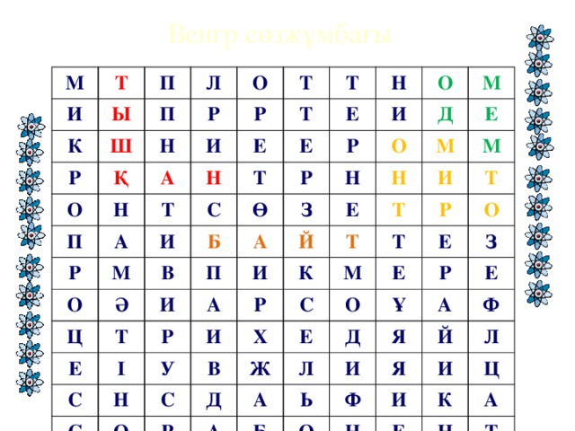 Венгр сөзжұмбағы М Т И К П Ы Л Р П Ш О Н Қ О Р А Н И Р П Т Т Е Т Т А Н Р С Т И Е О М Н Е В Ө Р И О Б Ц Ә Р И А Т З П М Е Д О Н С А Е И М Й І Р Н Е Т Т И Р К С Н И М У О С Х С В М Т Т Р Д Е О Ж Р Е О Е А Ұ З Д А Р Л Б Ь Е И А Я Ф О Я Ф Й Л И И Н Е Ц К Н А Т