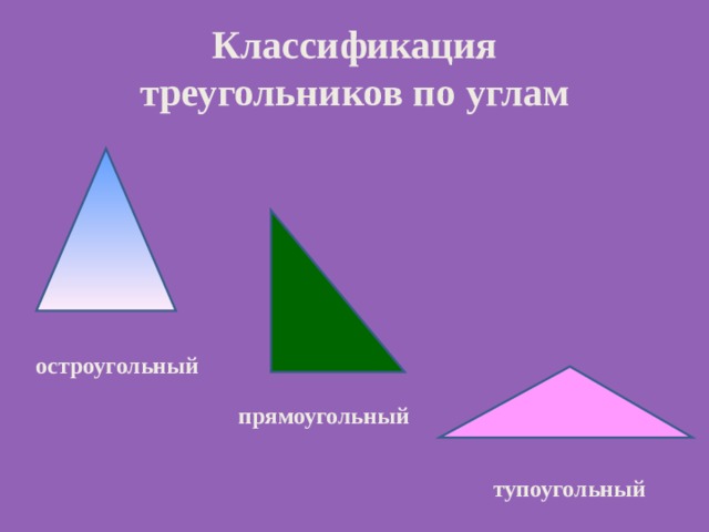 Построй прямоугольный и тупоугольный треугольник. Виды треугольников. Виды треугольников по углам. Треугольники классифицируются по углам. Равнобедренный тупоугольный треугольник фото.